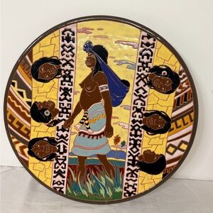 Vintage Signed Paraguay Folk Art Ceramic Wall Plate Hand Painted Indigenou 1959